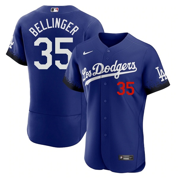Men's Los Angeles Dodgers #35 Cody Bellinger 2021 Royal City Connect Flex Base Stitched Baseball Jersey